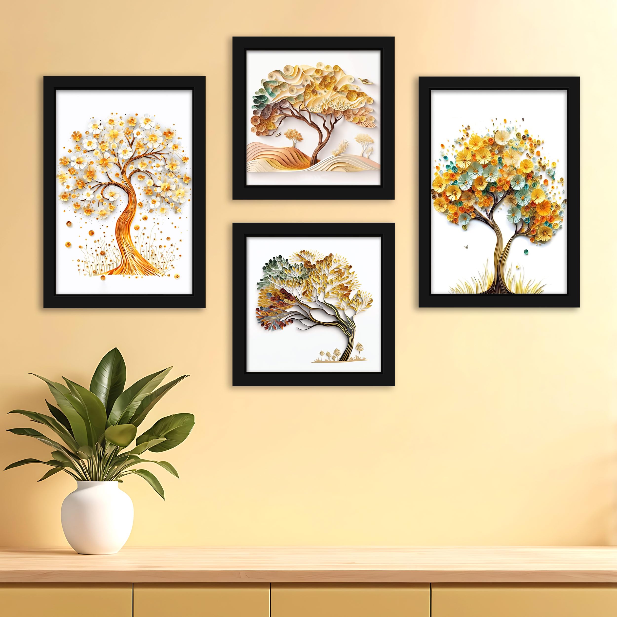 Indianara Abstract Tree Framed Gallery Wall Art, Set Of 4 For Living Room | Wall Decor | Bedroom | Office | Hotel(10805)